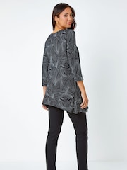 Roman Black Swirl Print Hanky Hem Stretch Top - Image 2 of 5