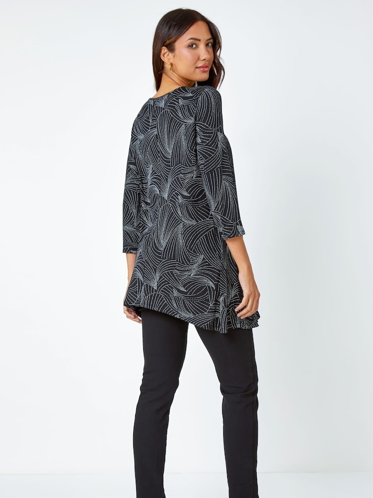 Roman Black Swirl Print Hanky Hem Stretch Top - Image 2 of 5