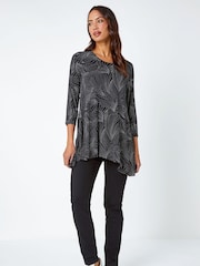 Roman Black Swirl Print Hanky Hem Stretch Top - Image 3 of 5