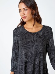 Roman Black Swirl Print Hanky Hem Stretch Top - Image 4 of 5