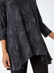 Roman Black Swirl Print Hanky Hem Stretch Top - Image 5 of 5