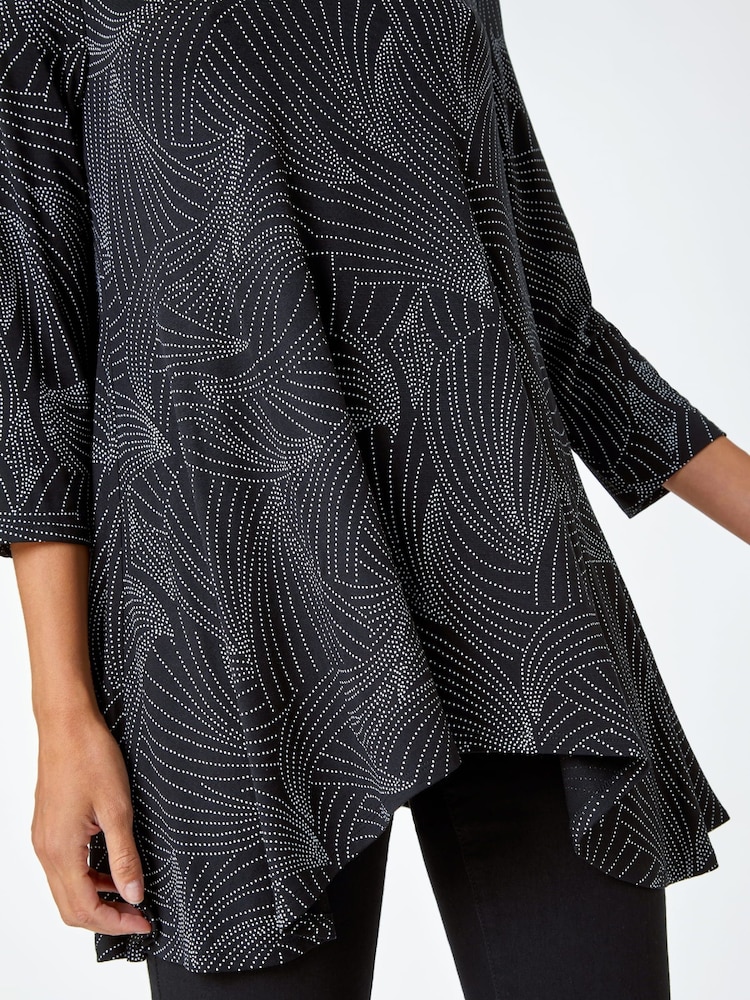 Roman Black Swirl Print Hanky Hem Stretch Top - Image 5 of 5