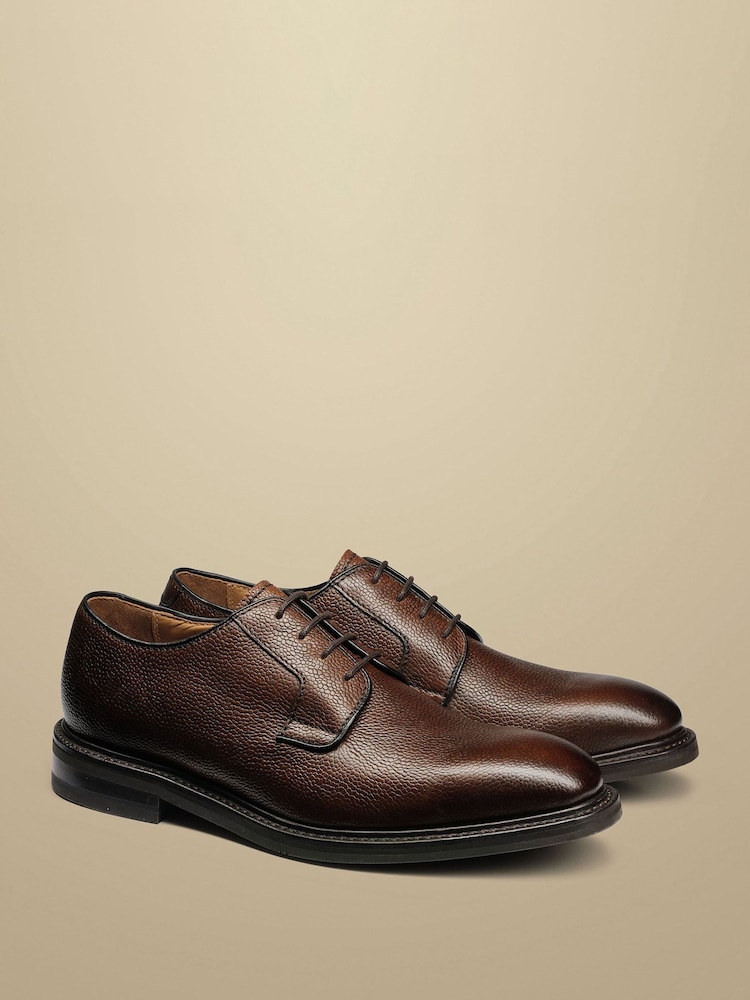 Charles Tyrwhitt Brown Grain Leather Derby Rubber Sole Shoes - Image 2 of 4