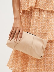 Nude Pleated Frame Clutch Bag - Image 1 of 9