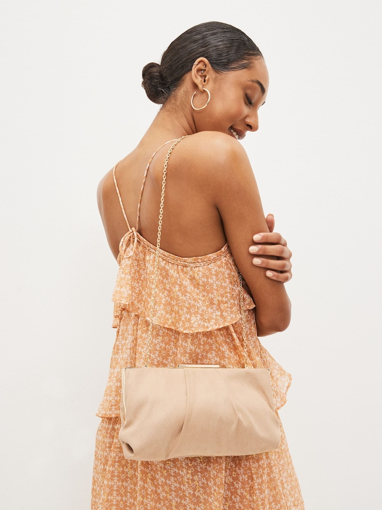 Nude Pleated Frame Clutch Bag - Image 2 of 9