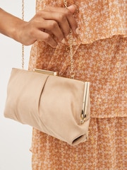 Nude Pleated Frame Clutch Bag - Image 3 of 9