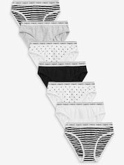 Black/Grey/White Spot/Stripe 7 Pack Bikini Briefs (2-16yrs) - Image 1 of 7