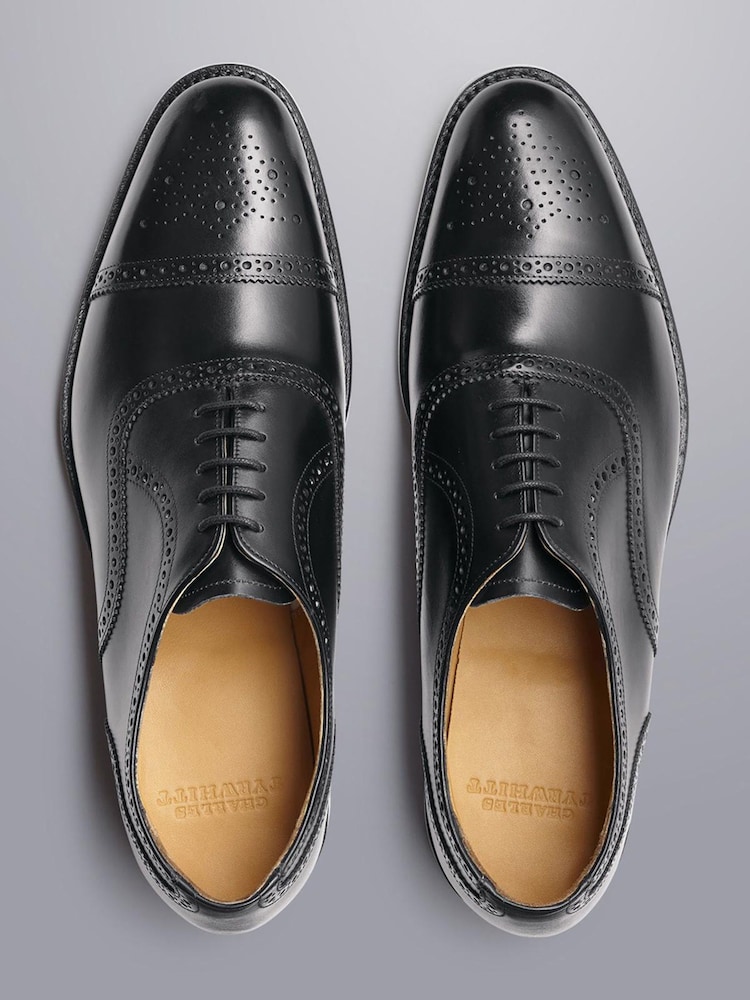 Charles Tyrwhitt Black Leather Brogue Oxford Shoes Leather High Shine Rubber Sole Derby Brogue Shoes - Black  main image 4