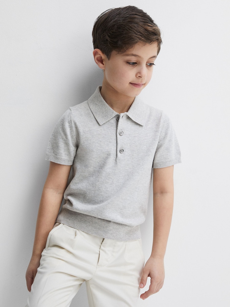 Reiss Grey Melange Wilton Knitted Polo Shirt - Image 1 of 7