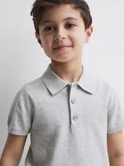 Reiss Grey Melange Wilton Knitted Polo Shirt - Image 3 of 7