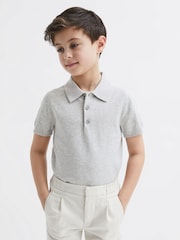 Reiss Grey Melange Wilton Knitted Polo Shirt - Image 4 of 7