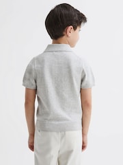 Reiss Grey Melange Wilton Knitted Polo Shirt - Image 5 of 7