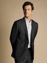 Charles Tyrwhitt Grey Slim Fit Stretch Birdseye Suit: Jacket - Image 1 of 5