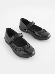 Black Patent Standard Fit (F) School Flower Mary Jane Shoes - Image 1 of 5