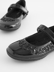 Black Patent Standard Fit (F) School Flower Mary Jane Shoes - Image 3 of 5