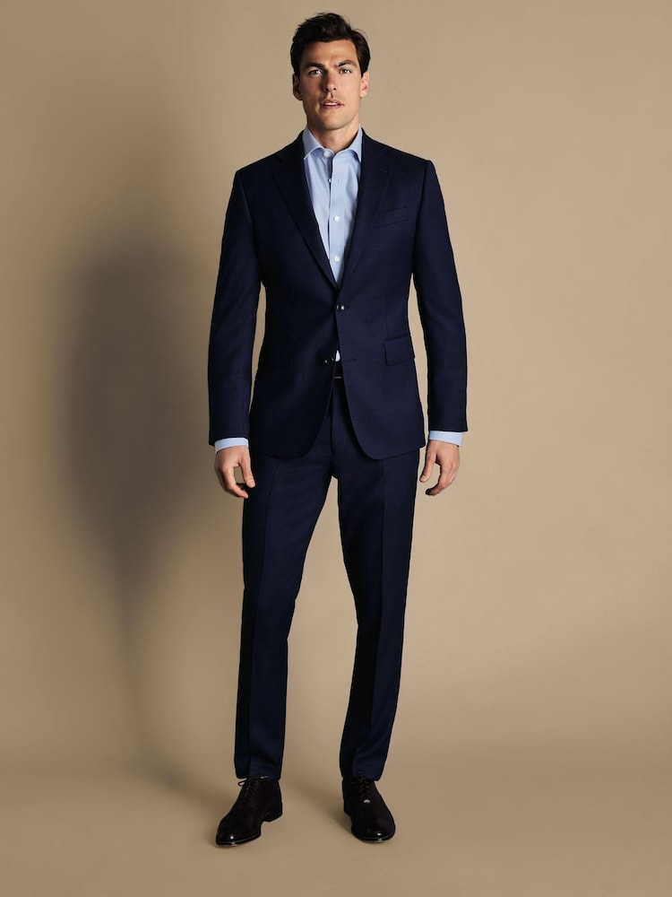 Charles Tyrwhitt Blue Slim Fit Stretch Birdseye Suit: Jacket - Image 2 of 5