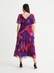 Scarlett & Jo Magenta Pink Splash Victoria Angel Sleeve Mesh Midi Dress - Image 2 of 4