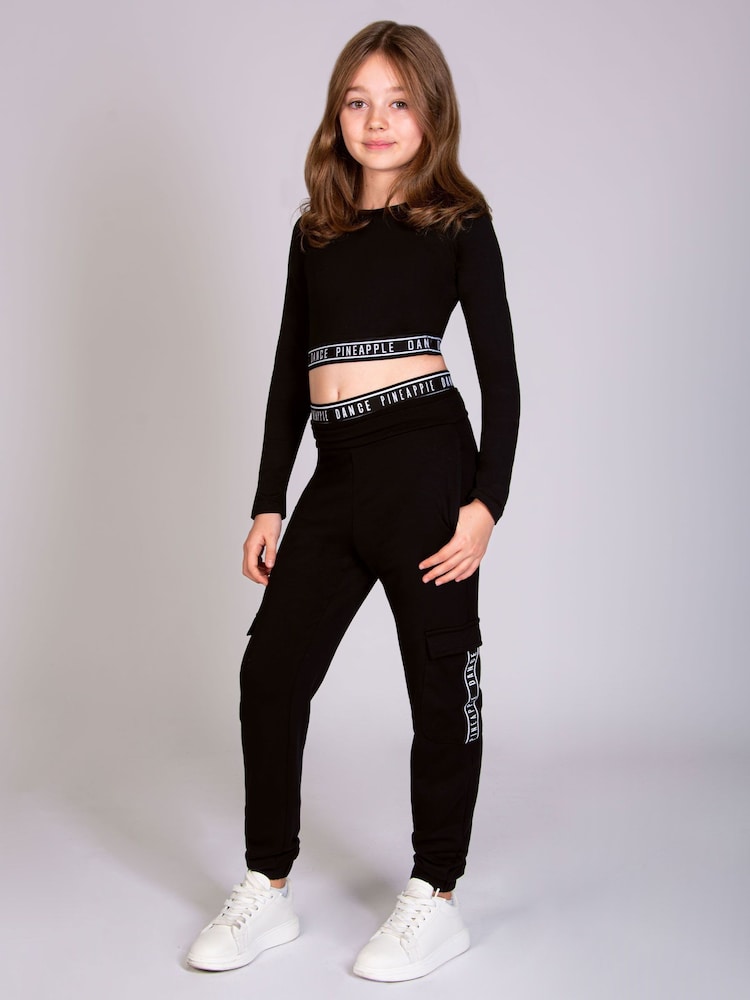 Pineapple Black/White Wide Leg Girls Cargo Joggers - Image 2 of 6