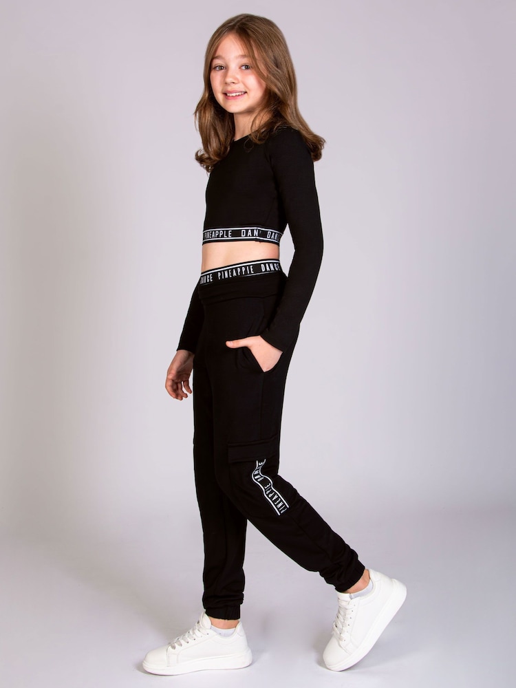 Pineapple Black/White Wide Leg Girls Cargo Joggers - Image 3 of 6