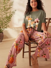 Khaki Giraffe Cotton Short Sleeve Pyjamas - Image 1 of 5