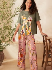 Khaki Giraffe Cotton Short Sleeve Pyjamas - Image 2 of 5