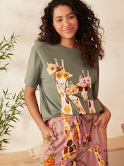 Khaki Giraffe Cotton Short Sleeve Pyjamas - Image 3 of 5