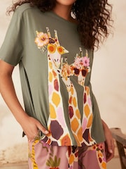 Khaki Giraffe Cotton Short Sleeve Pyjamas - Image 4 of 5