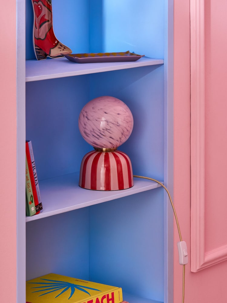 Eleanor Bowmer Pink/Red Striped Table Lamp - Image 2 of 5
