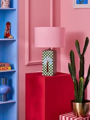 Eleanor Bowmer Green Palm Check Table Lamp - Image 1 of 3