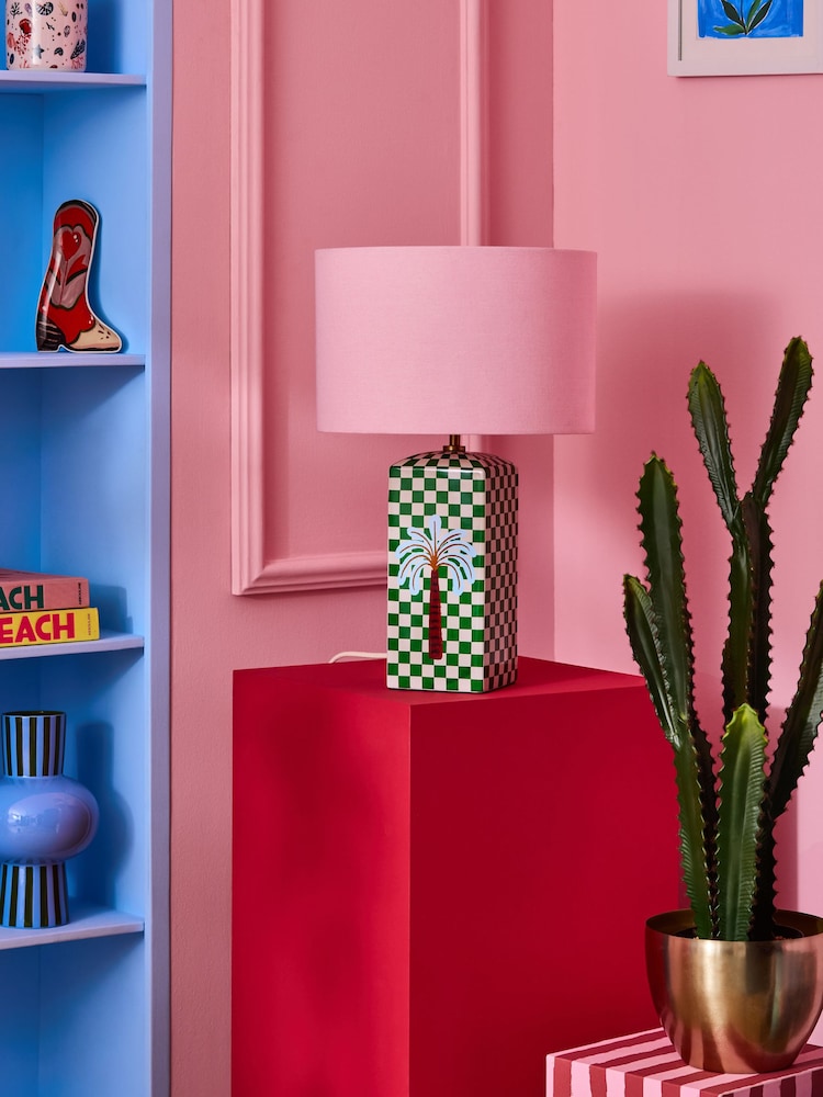 Eleanor Bowmer Green Palm Check Table Lamp - Image 1 of 3