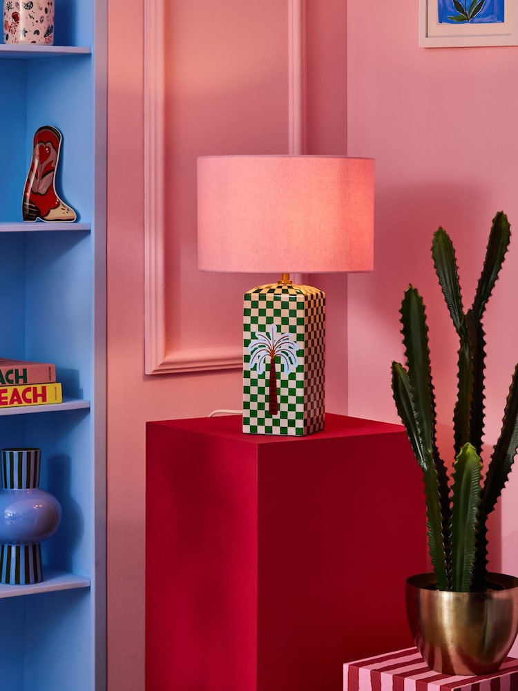 Eleanor Bowmer Green Palm Check Table Lamp - Image 2 of 3 Eleanor Bowmer Green Palm Check Table Lamp - Image 2 of 3