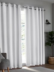 White Textured Tassel Edge Eyelet Curtains - Image 1 of 8