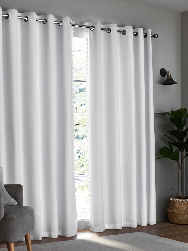 White Textured Tassel Edge Eyelet Curtains - Image 1 of 8