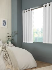 White Textured Tassel Edge Eyelet Curtains - Image 2 of 8
