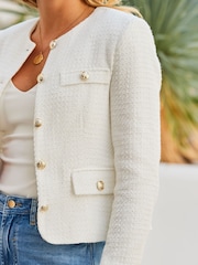 Sosandar White Boucle Collarless Jacket - Image 5 of 5