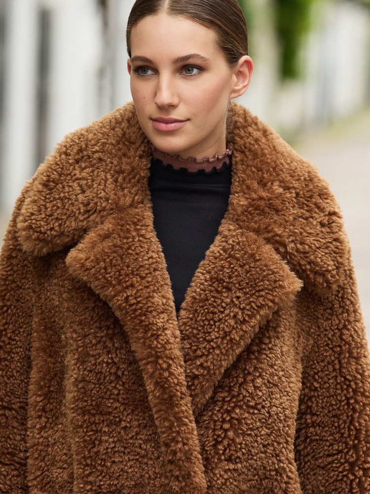 Buy Toffee Brown Teddy Borg Coat from Next Luxembourg