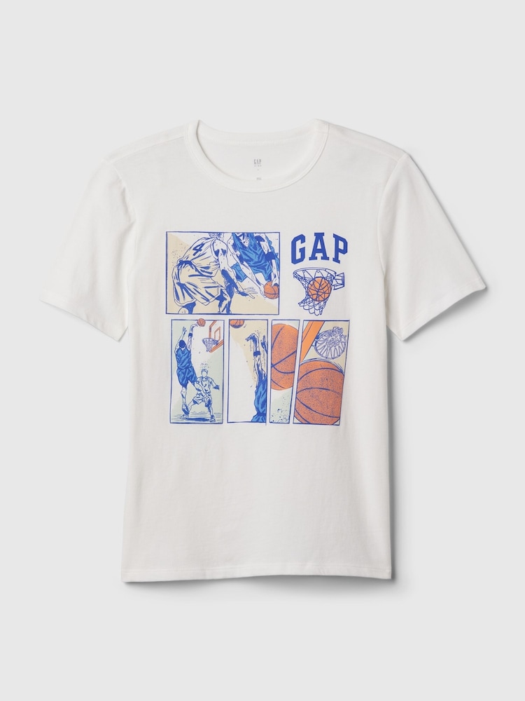 Weiß/Basketball - Gap Kurzärmelige T-Shirt mit Rundhalsausschnitt und Logografik 4 bis 13 Jahre)​​​​​​​ - Bild 4 von 4