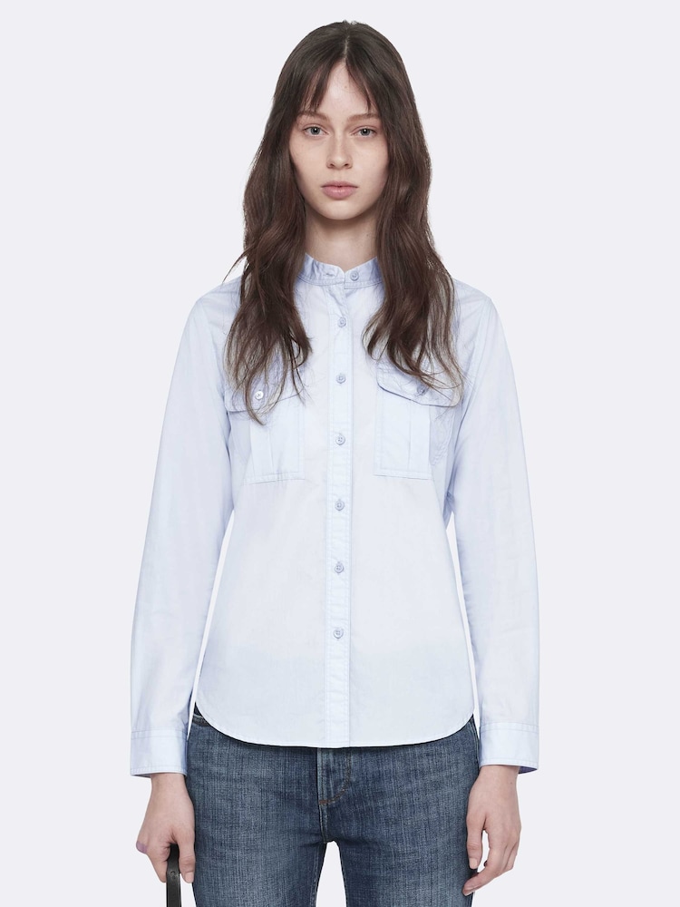 AllSaints Blue Tess Military Shirt - Image 1 of 8 AllSaints Blue Tess Military Shirt - Image 1 of 8