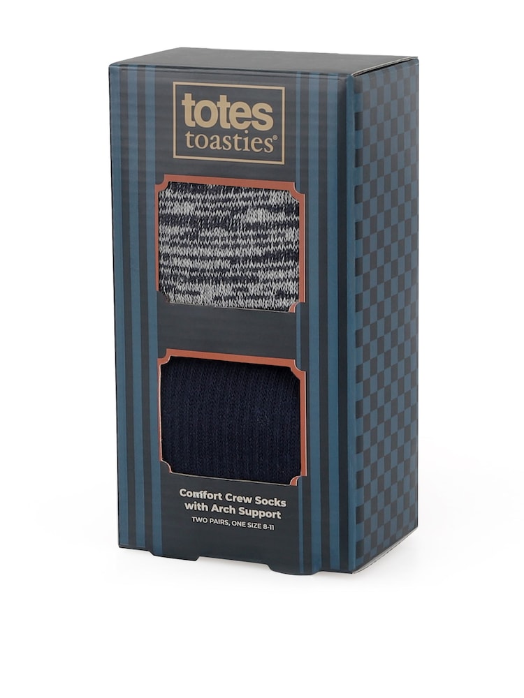 Totes Black Comfort Crew Socks 2 Pack with Arch Support - Image 2 of 4 Totes Black Comfort Crew Socks 2 Pack with Arch Support - Image 2 of 4
