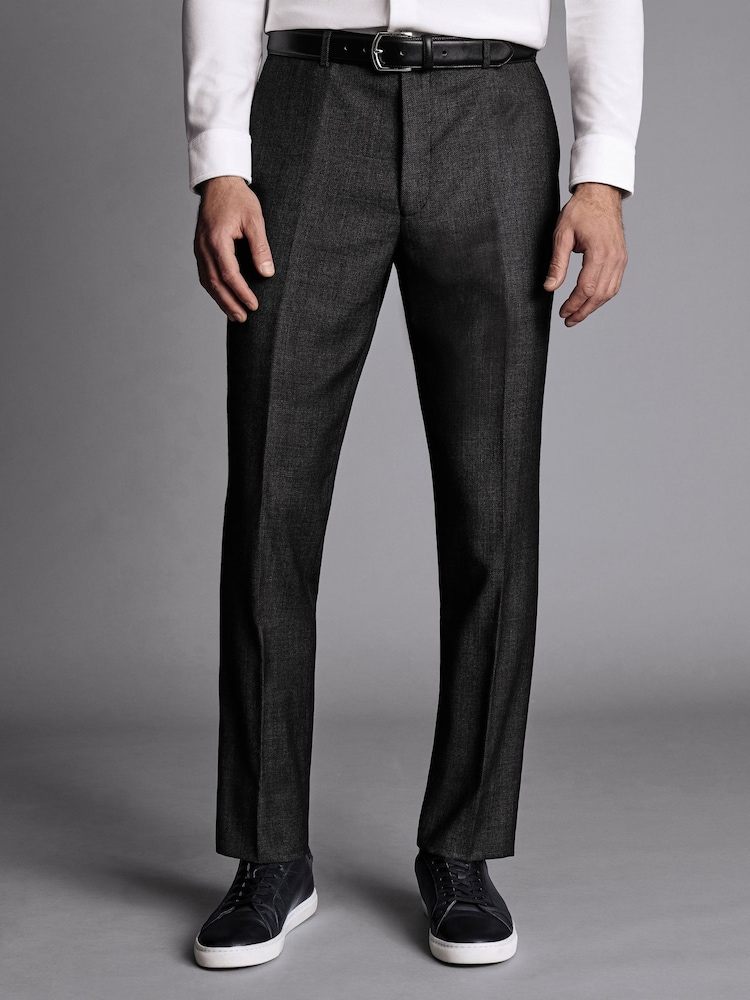 Charles Tyrwhitt Grey Slim Fit Stretch Birdseye Suit Trousers - Image 1 of 4