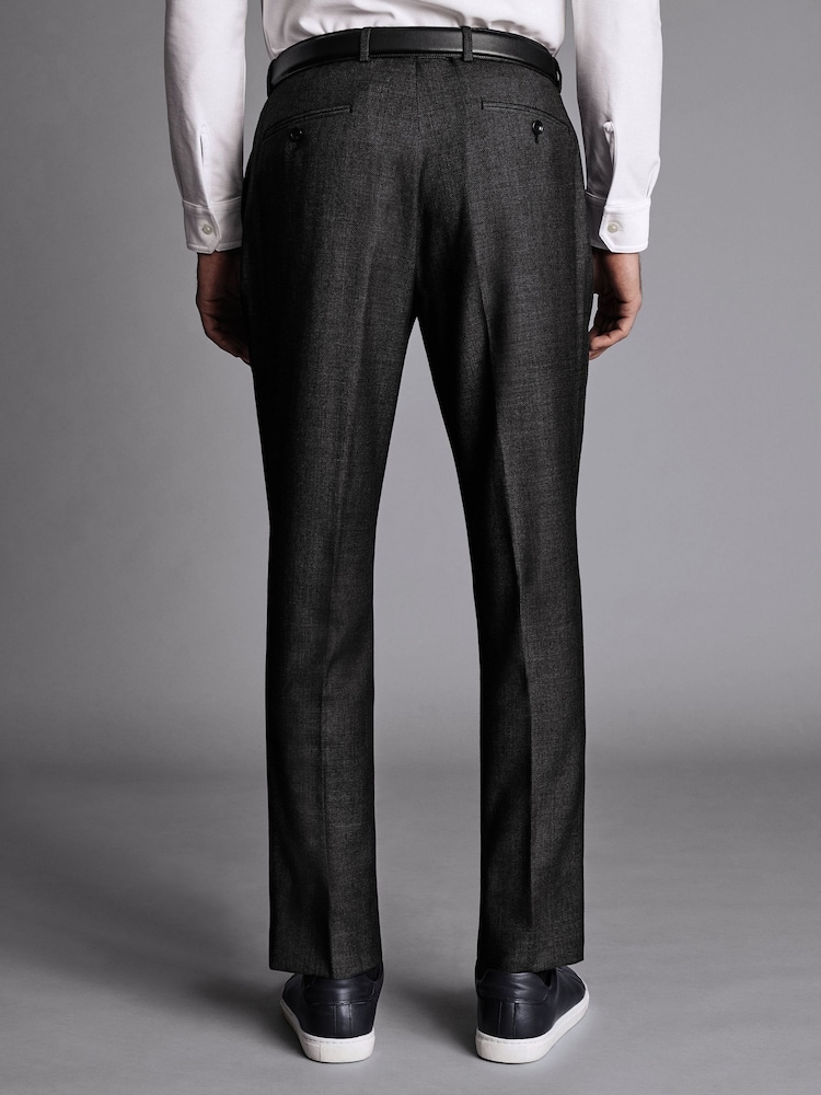 Charles Tyrwhitt Grey Slim Fit Stretch Birdseye Suit Trousers - Image 2 of 4