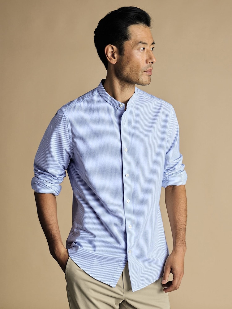 Kragenloses, schmale Passform, Stretch, Oxford-Hemd von Charles Tyrwhitt mit Streifen aus 100 % Baumwolle - Bild 1 von 7