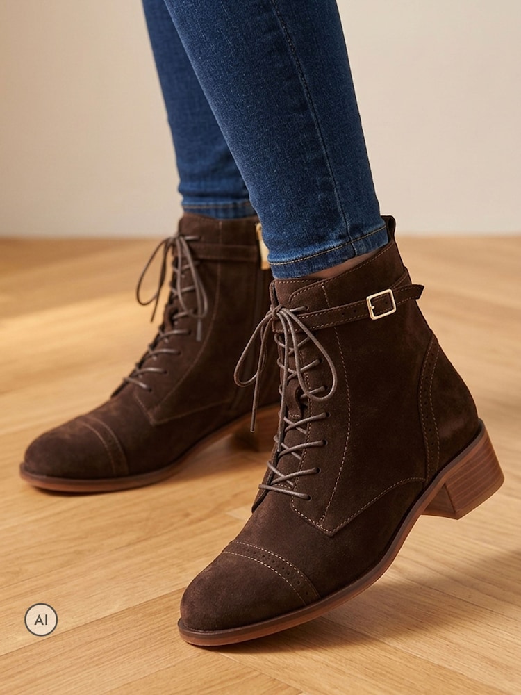 Jones Bootmaker Chocolate Brown Suede Regular Fit Madie Heeled Leather Ankle Boots - Image 1 of 6 Jones Bootmaker Chocolate Brown Suede Regular Fit Madie Heeled Leather Ankle Boots - Image 1 of 6