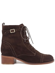 Jones Bootmaker Chocolate Brown Suede Regular Fit Madie Heeled Leather Ankle Boots - Image 2 of 6