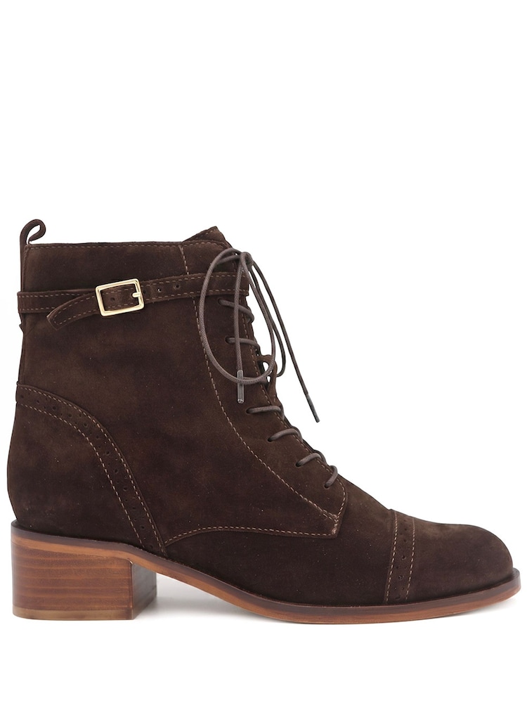 Jones Bootmaker Chocolate Brown Suede Regular Fit Madie Heeled Leather Ankle Boots - Image 2 of 6 Jones Bootmaker Chocolate Brown Suede Regular Fit Madie Heeled Leather Ankle Boots - Image 2 of 6