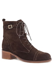Jones Bootmaker Chocolate Brown Suede Regular Fit Madie Heeled Leather Ankle Boots - Image 3 of 6