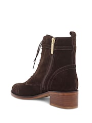 Jones Bootmaker Chocolate Brown Suede Regular Fit Madie Heeled Leather Ankle Boots - Image 4 of 6