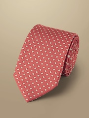 Charles Tyrwhitt Pink Mini Medallion Print Silk Tie - Image 1 of 2