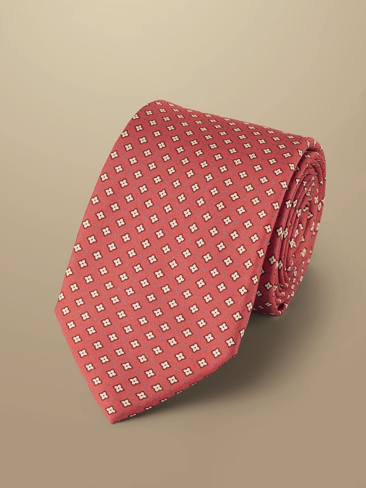 Charles Tyrwhitt Pink Mini Medallion Print Silk Tie - Image 1 of 2