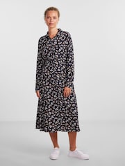 PIECES Black Printed Midi Shirt Dress - Image 3 of 5